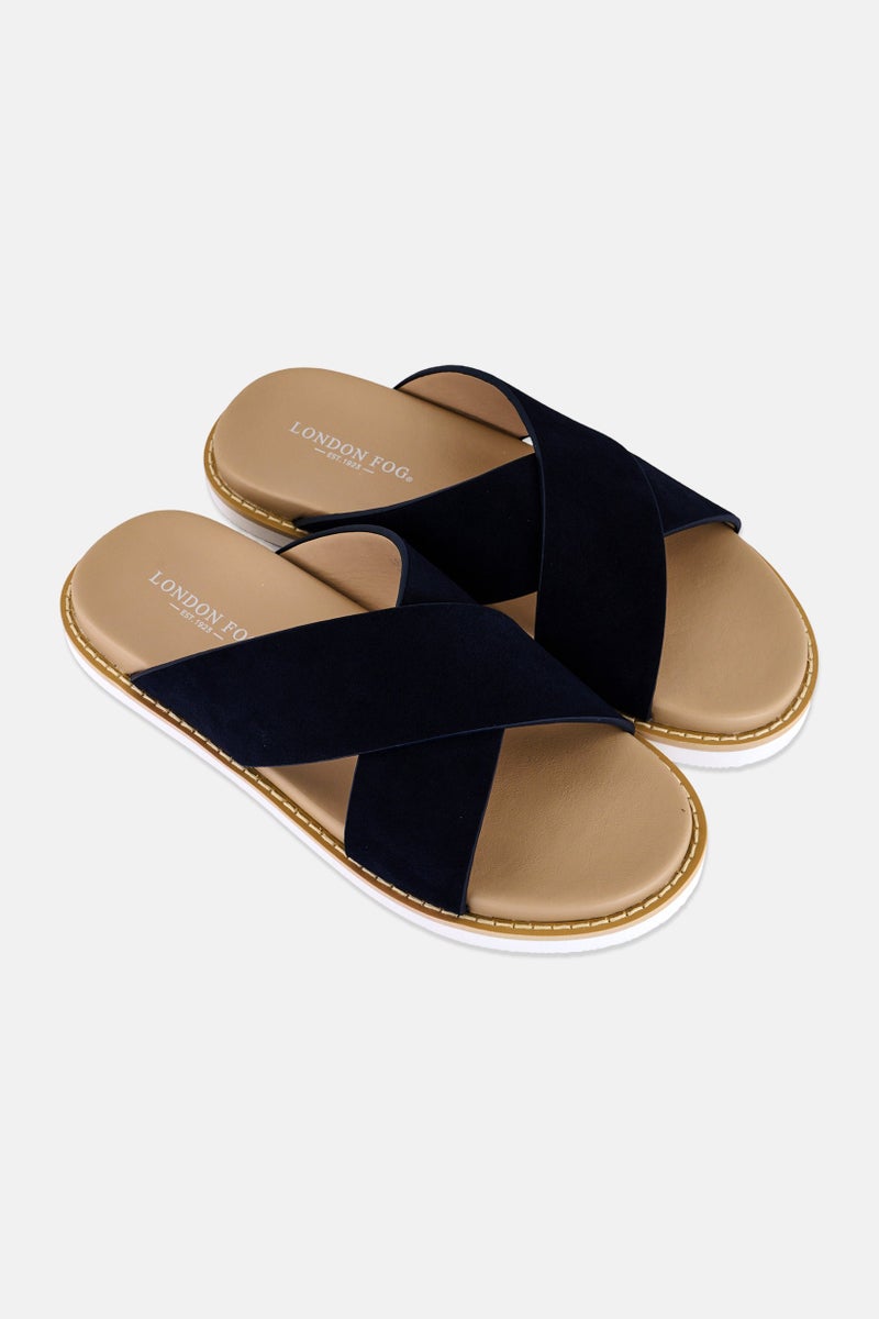 London Fog Men Slip On Cross Strap Arabic Sandal, Dark Navy - Image 3