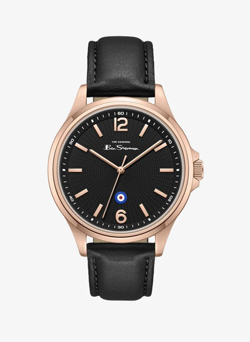 Ben Sherman Westminster Black Dial Black Genuine Leather Strap Analog Watch for Men, 43mm