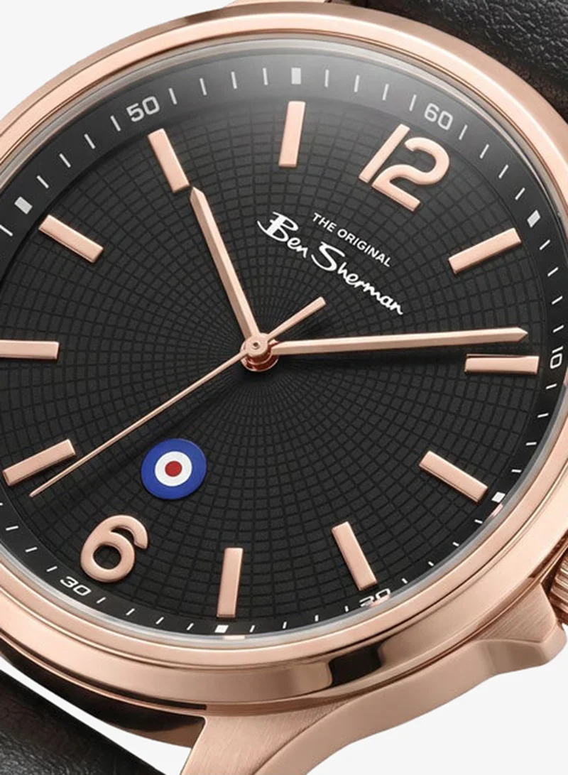 Ben Sherman Westminster Black Dial Black Genuine Leather Strap Analog Watch for Men, 43mm