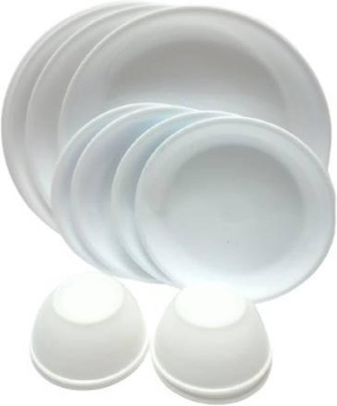 AWICKTIK Microwave Safe Unbreakable Big Plates Set of 3, Small Plates Set of 3 & 6 Pcs Bowl (White, Set of 12, Plastic) - Image 4