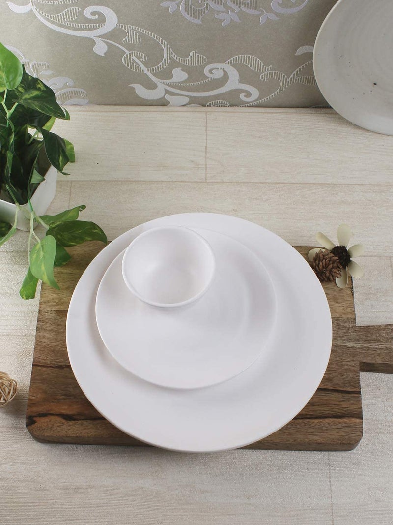 AWICKTIK Microwave Safe Unbreakable Big Plates Set of 3, Small Plates Set of 3 & 6 Pcs Bowl (White, Set of 12, Plastic) - Image 1