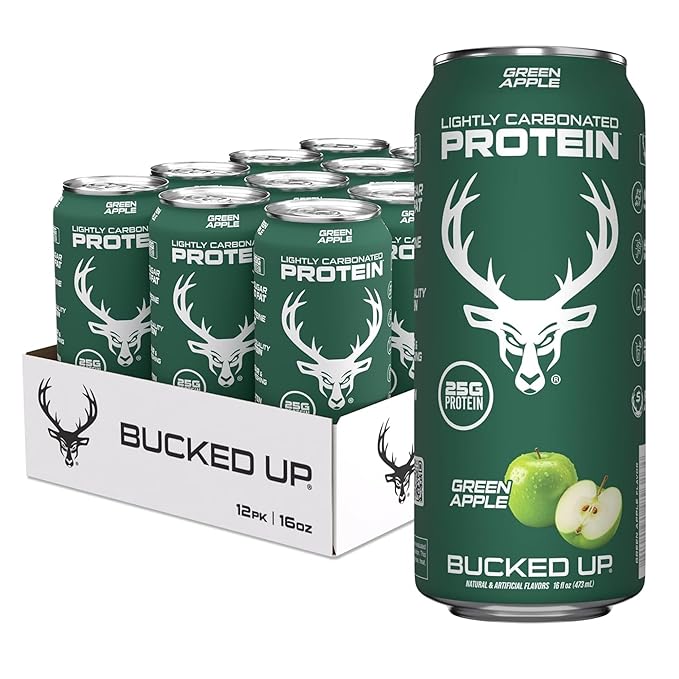 Bucked Up Lightly Carbonated Protein Drink – Green Apple, 473ml - Image 1