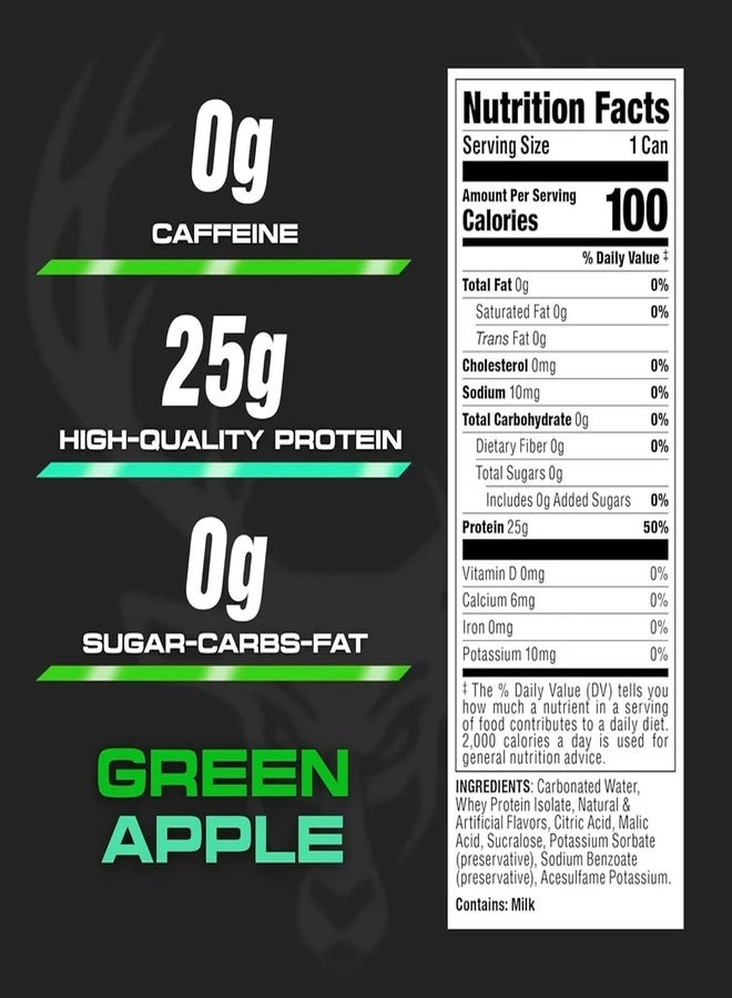 Bucked Up Lightly Carbonated Protein Soda - 25g Whey Isolate - RTD - Zero Sugar, Low Calorie, Caffeine Free, Sparkling Protein Soda - 473 ml flavored (Green Apple) - Image 2