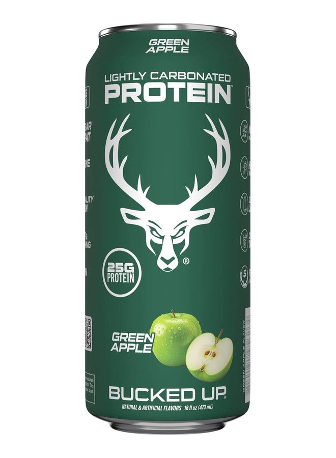 Bucked Up Lightly Carbonated Protein Soda - 25g Whey Isolate - RTD - Zero Sugar, Low Calorie, Caffeine Free, Sparkling Protein Soda - 473 ml flavored (Green Apple) - Image 1