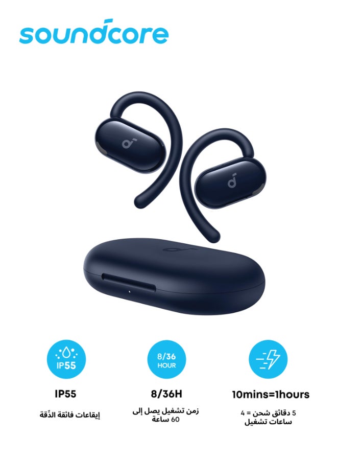 V20i by Anker Open-Ear Headphones, Adjustable Ear Hooks, Ultra-Comfort, Snug Fit, Deep Bass, Clear Calls, IP55, LED Lights, 36H Playtime, Bluetooth 5.4 Earbuds, Multipoint Connection Blue