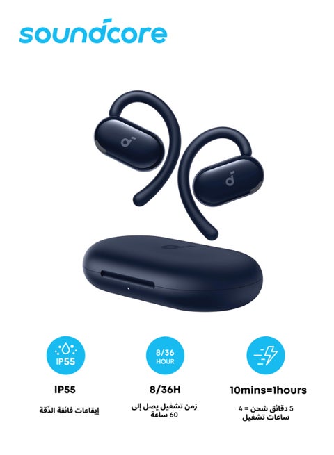 V20i by Anker Open-Ear Headphones, Adjustable Ear Hooks, Ultra-Comfort, Snug Fit, Deep Bass, Clear Calls, IP55, LED Lights, 36H Playtime, Bluetooth 5.4 Earbuds, Multipoint Connection Blue