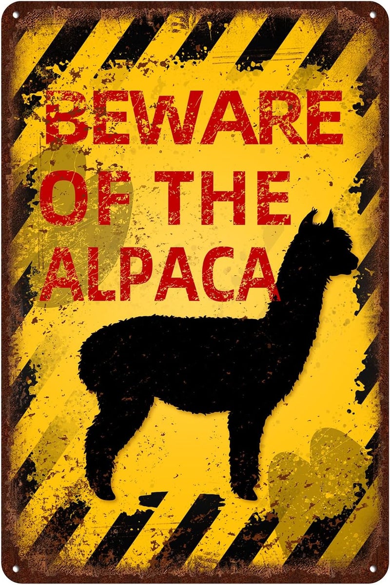 kengtou Beware of the Alpaca Vintage Metal Sign - Image 1