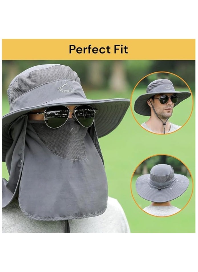DELGREEN Sun Hats for Men Women Fishing Hat UPF 50+ Breathable Wide Brim Bucket Hats Summer UV Protection Safari Hat with Neck Flap  - Image 4
