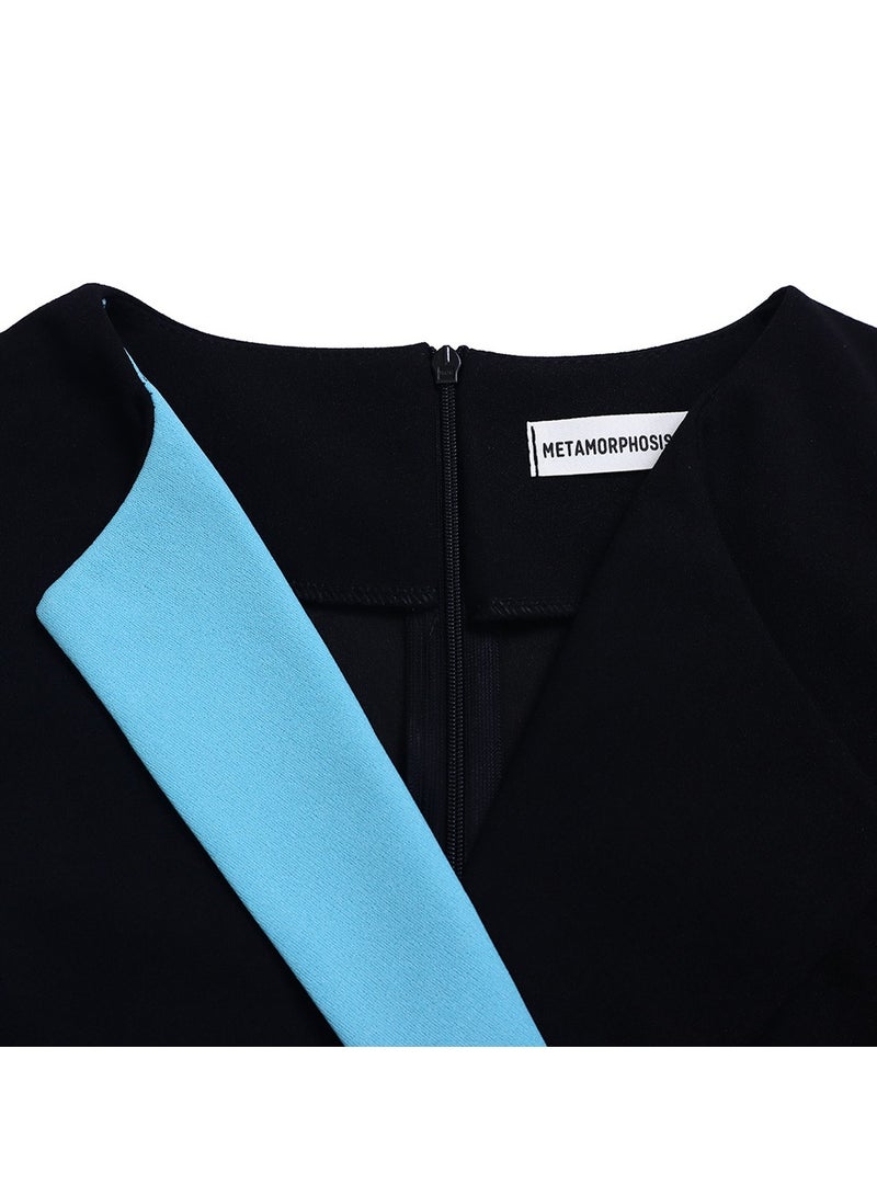 Shougu New Fashionable Temperament Color Matching Lace Up Pleated Suit Style Jacket Dress - Image 2