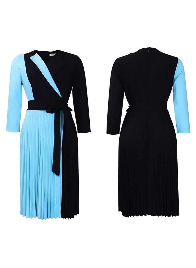 Shougu New Fashionable Temperament Color Matching Lace Up Pleated Suit Style Jacket Dress - Image 3