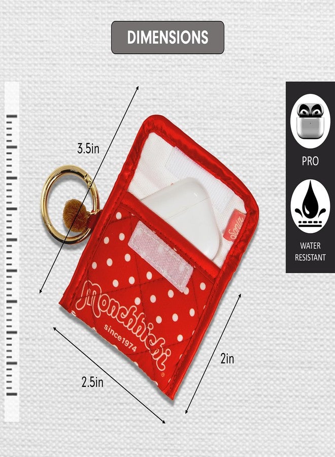 Sonix Quilted Earbud Pouch | Premium Cotton Bag Charm for AirPods, Keychain Storage Case Cover with Carabiner Ring | Red Monchhichi - Image 3