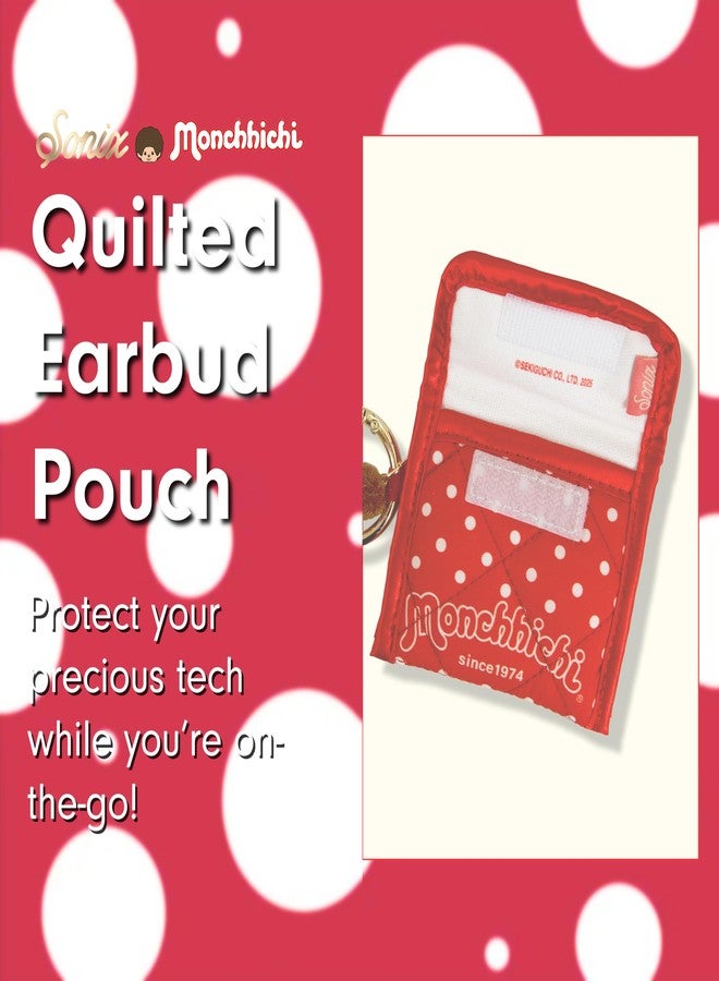 Sonix Quilted Earbud Pouch | Premium Cotton Bag Charm for AirPods, Keychain Storage Case Cover with Carabiner Ring | Red Monchhichi - Image 5