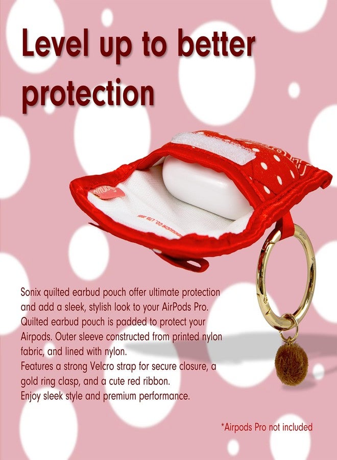 Sonix Quilted Earbud Pouch | Premium Cotton Bag Charm for AirPods, Keychain Storage Case Cover with Carabiner Ring | Red Monchhichi - Image 4