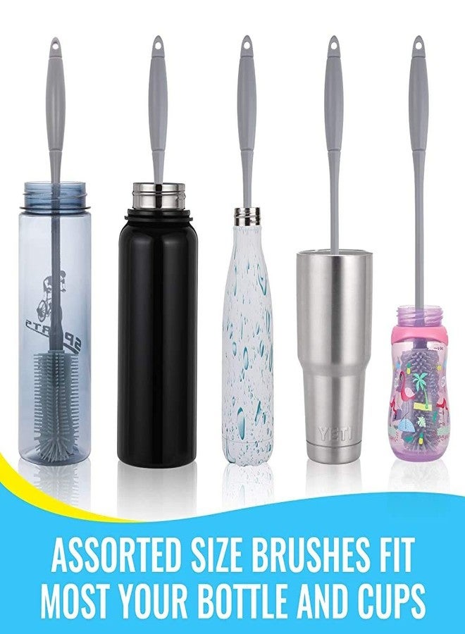 ماما ميا فرشاة تنظيف زجاجات الأطفال البلاستيكية الأساسية من ماماميا، بمقبض طويل من السيليكون وفرشاة ماصة (رمادي، عبوة من 3 قطع) - Image 3