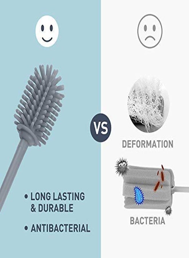 ماما ميا فرشاة تنظيف زجاجات الأطفال البلاستيكية الأساسية من ماماميا، بمقبض طويل من السيليكون وفرشاة ماصة (رمادي، عبوة من 3 قطع) - Image 5
