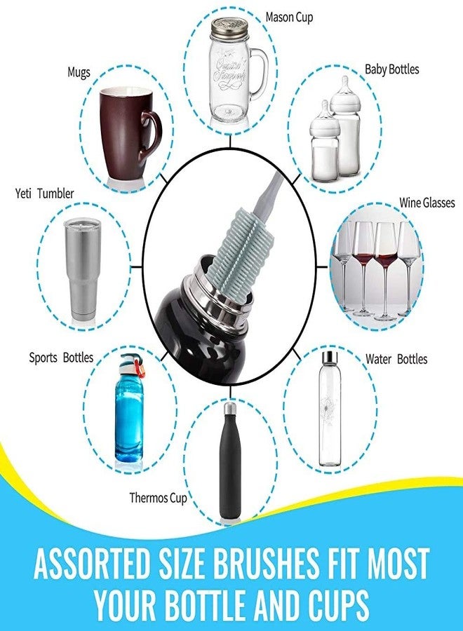 ماما ميا فرشاة تنظيف زجاجات الأطفال البلاستيكية الأساسية من ماماميا، بمقبض طويل من السيليكون وفرشاة ماصة (رمادي، عبوة من 3 قطع) - Image 2