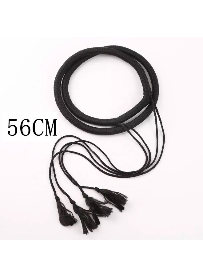 Solid Black Men Daily Head Scarf Hajib Accessories Headband With Tassel Classic Gentlemen Headband 56CM - Image 1