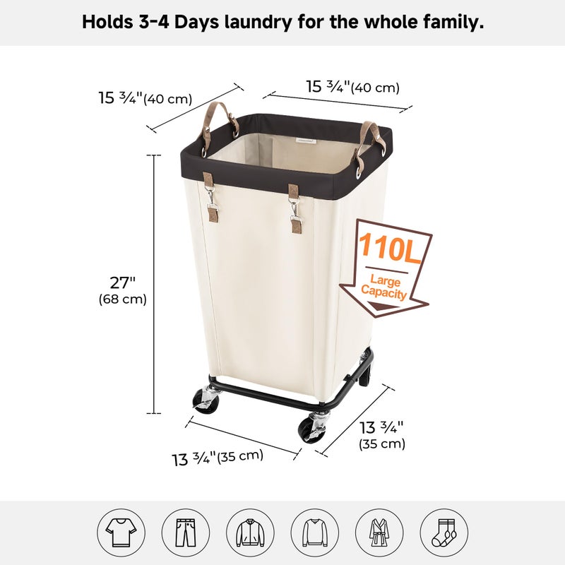 StorageWorks 110L Laundry Basket with Wheels, Large Rolling Hampers for Clothing Organizer, Dirty Clothes Basket for Hotel, Home, Closet, Dorm, Beige - Image 3