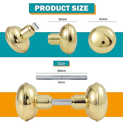 newliplace Intieror Gold Door Knob Set with Spindle, Old Style Door Knobs Replacement Set for Mortise Lock Interior Doors, Polished Brass - Image 2