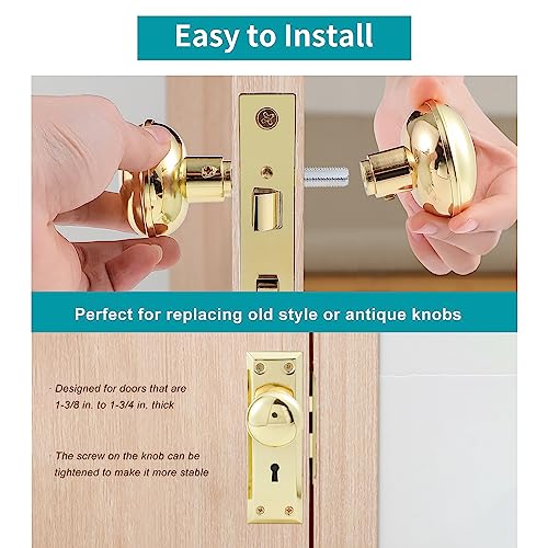 newliplace Intieror Gold Door Knob Set with Spindle, Old Style Door Knobs Replacement Set for Mortise Lock Interior Doors, Polished Brass - Image 3