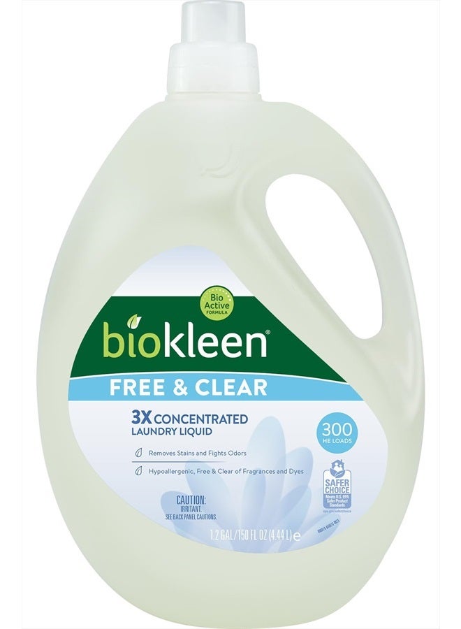Biokleen Free & Clear Natural Liquid Laundry Detergent, Plant-Based, Unscented, Ultra-Concentrated - 300 Loads  - Image 1