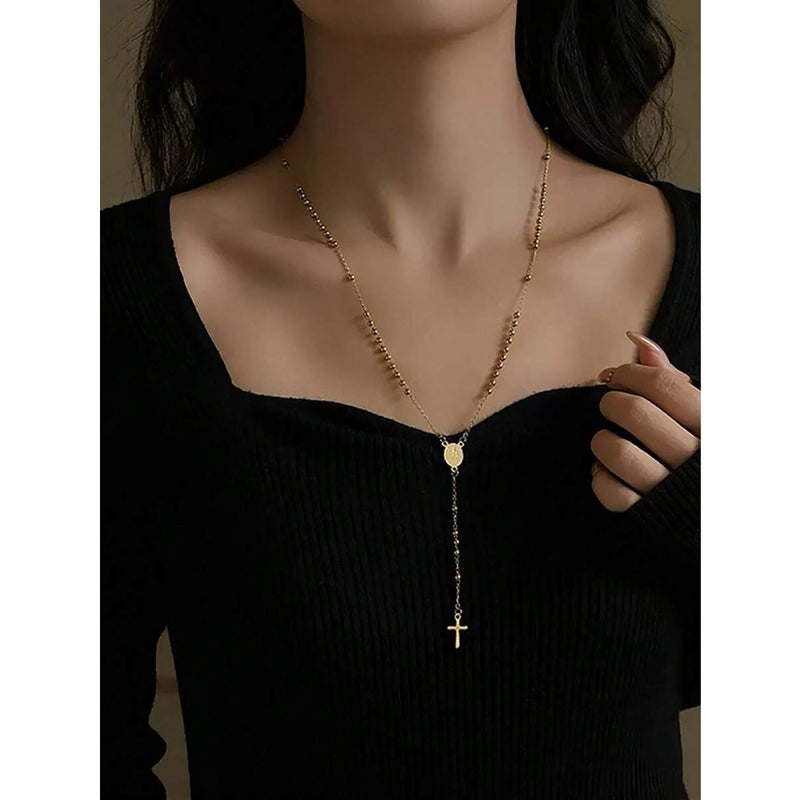 1pc 3mm Laminado Guadalupe Rosary, Stainless Steel Virgin Mary Y Necklace, Gift For Valentine's Day, Mother's Day - Image 4