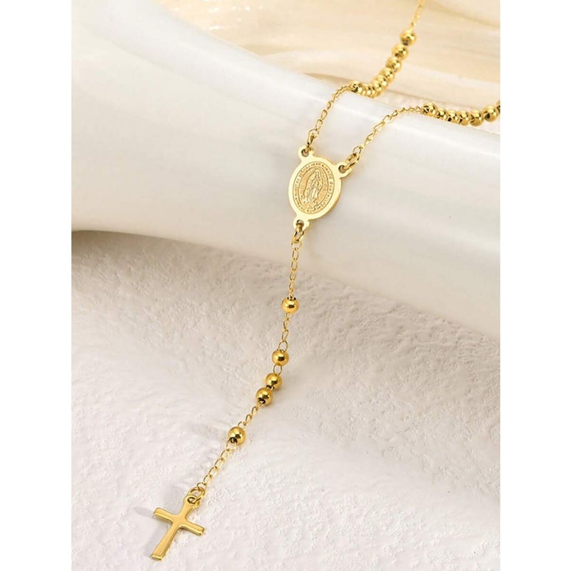 1pc 3mm Laminado Guadalupe Rosary, Stainless Steel Virgin Mary Y Necklace, Gift For Valentine's Day, Mother's Day - Image 5