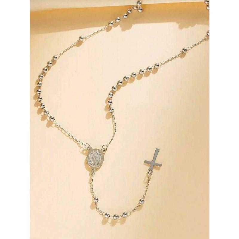 1pc 3mm Laminado Guadalupe Rosary, Stainless Steel Virgin Mary Y Necklace, Gift For Valentine's Day, Mother's Day - Image 3