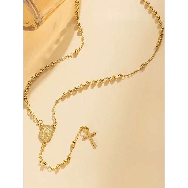 1pc 3mm Laminado Guadalupe Rosary, Stainless Steel Virgin Mary Y Necklace, Gift For Valentine's Day, Mother's Day - Image 1