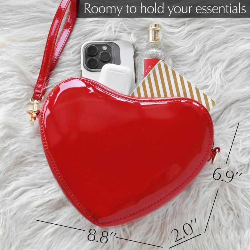 Hoxis Heart Women Shoulder Bag Glossy Vegan Leather Chain Cross Body Bag Cosplay Purse (Red) - Image 5