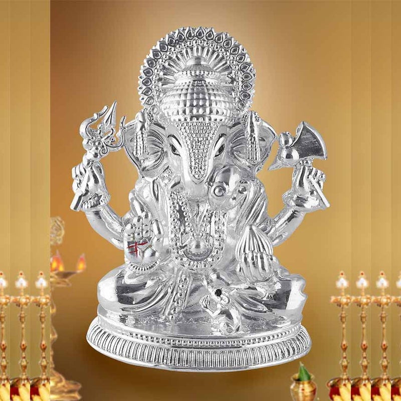 PRD CARATCAFE Silver 999 Dagdusheth Ganesh Statue, 25+ GMS Silver God Murti for Home Pooja - Image 2