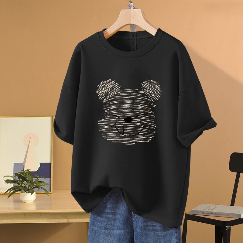 Design Sense Oversize Short-Sleeved T-Shirt Women'S Summer Plus Size Loose American Style Retro Cartoon Bear Half-Sleeved Top - Image 3
