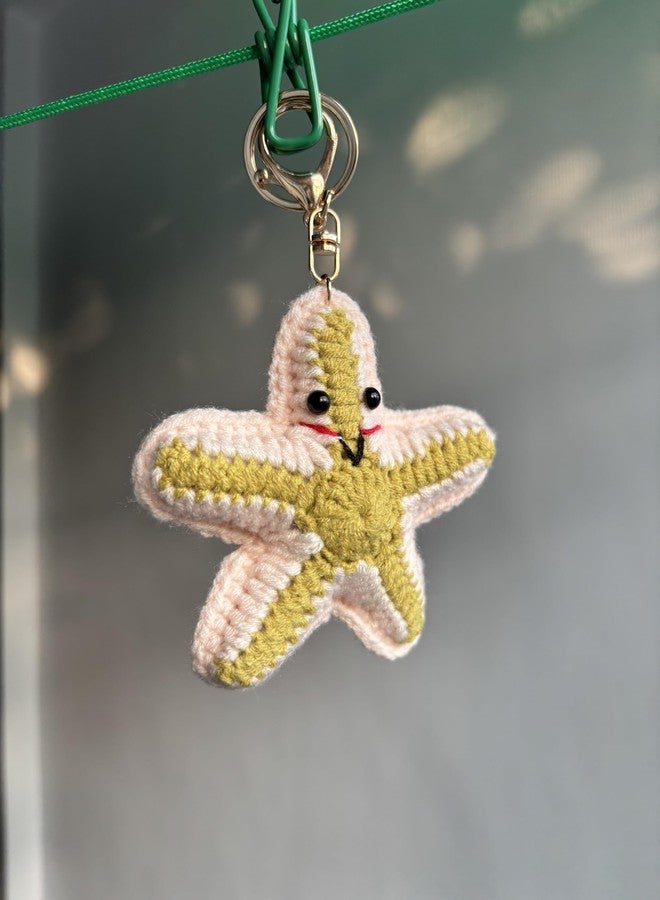 FStyler Handmade Crochet Starfish Keychain Cute Amigurumi Sea Star Key Ring for Women Girls Kids | Knitted Ocean Animal Keychain Bag Charm for Handbag Backpack Car Keys | Soft Yarn Key Holder Gift - Image 3