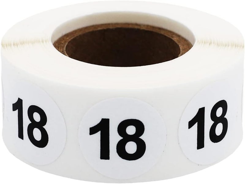 InStockLabels.com White with Black Number 18 Circle Dot Stickers, 3/4 Inch Round, 500 Labels on a Roll - Image 1