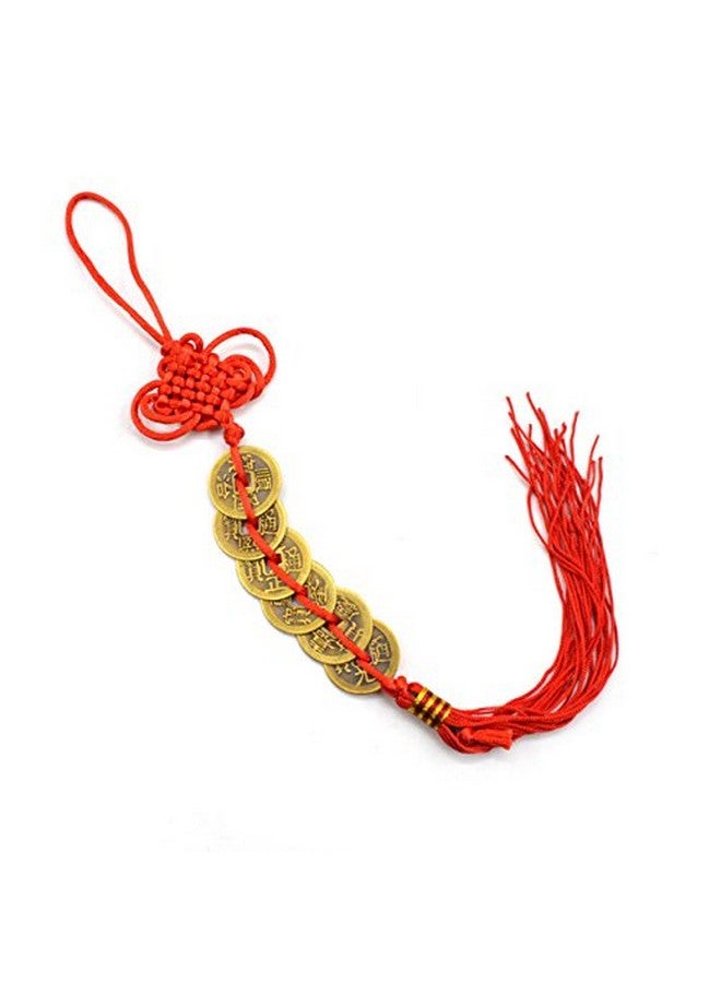 Topxome Retro 6 Coins Red Chinese Knot Copper Feng Shui Wealth Success Lucky Charm Home Car Hanger Decors (Pack of 10) - Image 2