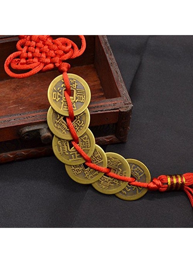 Topxome Retro 6 Coins Red Chinese Knot Copper Feng Shui Wealth Success Lucky Charm Home Car Hanger Decors (Pack of 10) - Image 3