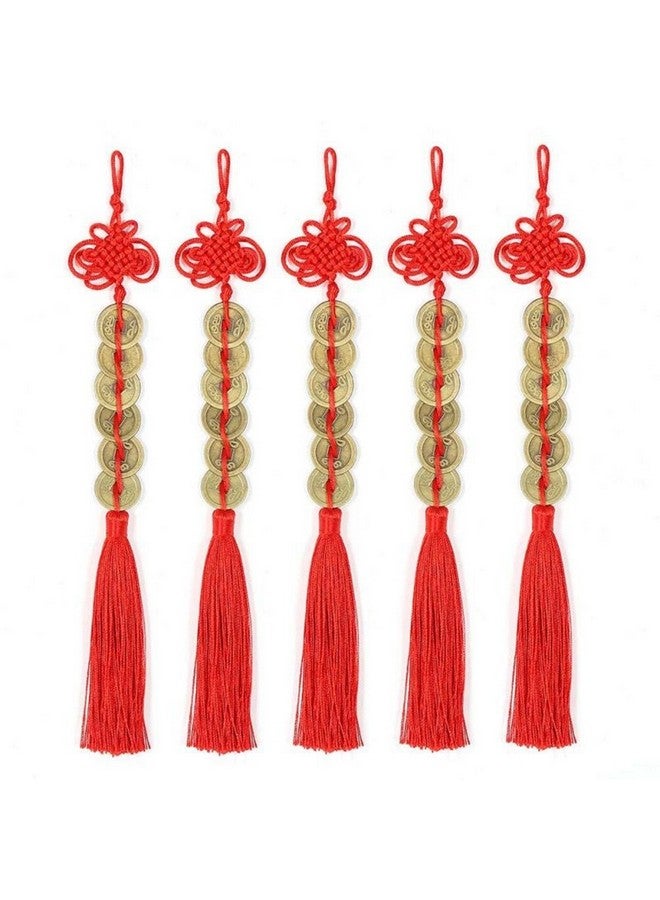 Topxome Retro 6 Coins Red Chinese Knot Copper Feng Shui Wealth Success Lucky Charm Home Car Hanger Decors (Pack of 10) - Image 1