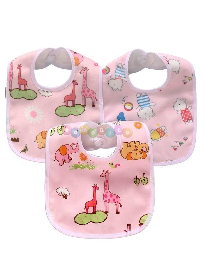 DOMENICO Baby Soft Feeding Bibs/Apron Cute Multi Print|With Tich Button| Waterproof Newborn Baby Bib Set 