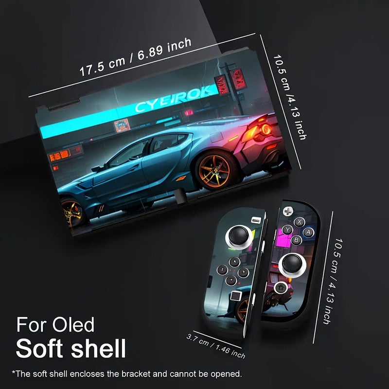 حافظة TPU مقاومة للصدمات لنينتندو سويتش OLED بتصميم سيارة أزرق - Image 2