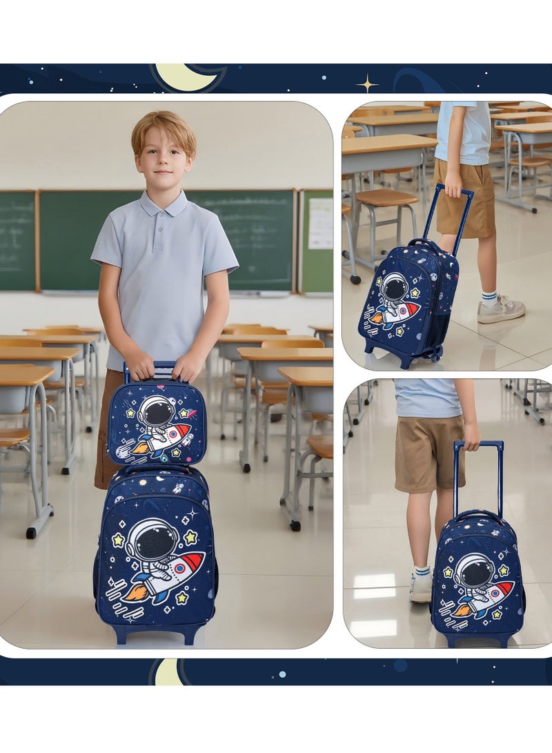 YY-Recheer 3Pcs Kids Trolley Schoolbag with Lunch Bag and Pencil Case, Boys Game Astronaut Pattern Backpack for Students - Image 1