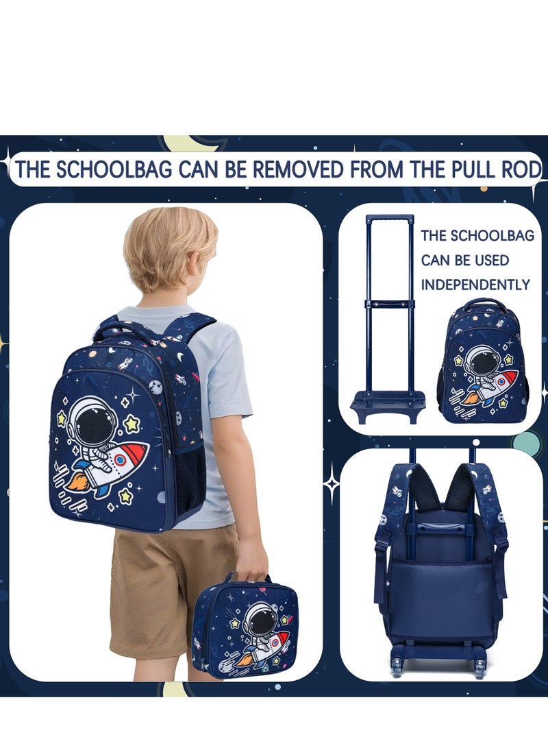 YY-Recheer 3Pcs Kids Trolley Schoolbag with Lunch Bag and Pencil Case, Boys Game Astronaut Pattern Backpack for Students - Image 2