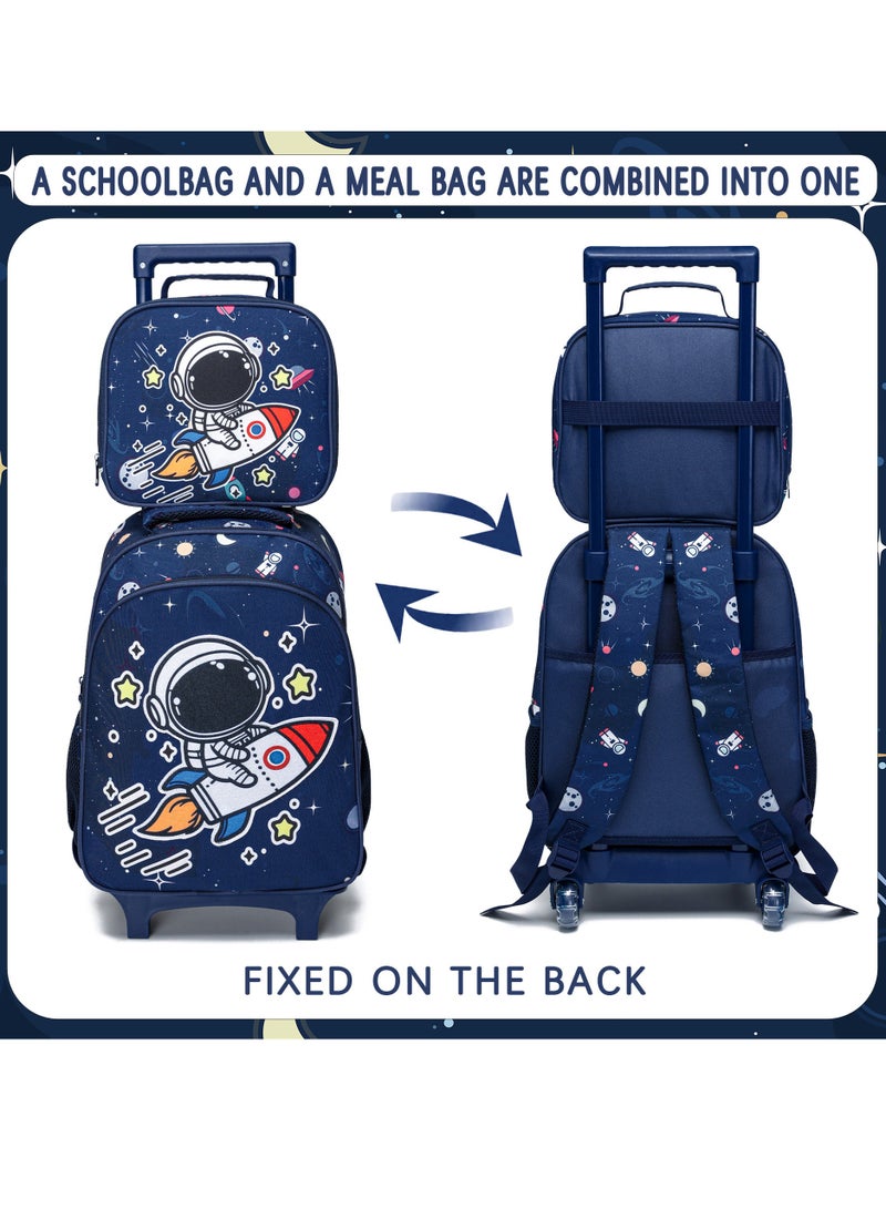 YY-Recheer 3Pcs Kids Trolley Schoolbag with Lunch Bag and Pencil Case, Boys Game Astronaut Pattern Backpack for Students - Image 3