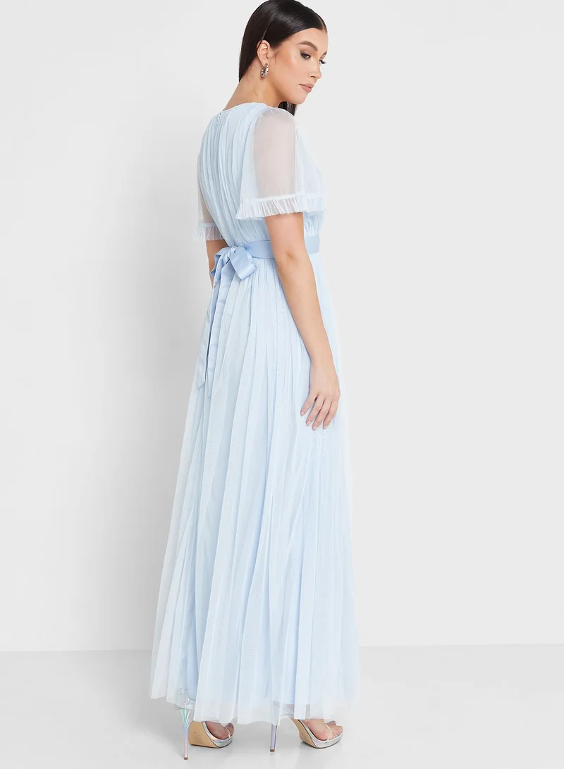 Anaya With Love Surplice Neck Plisse Tie Detail Dress