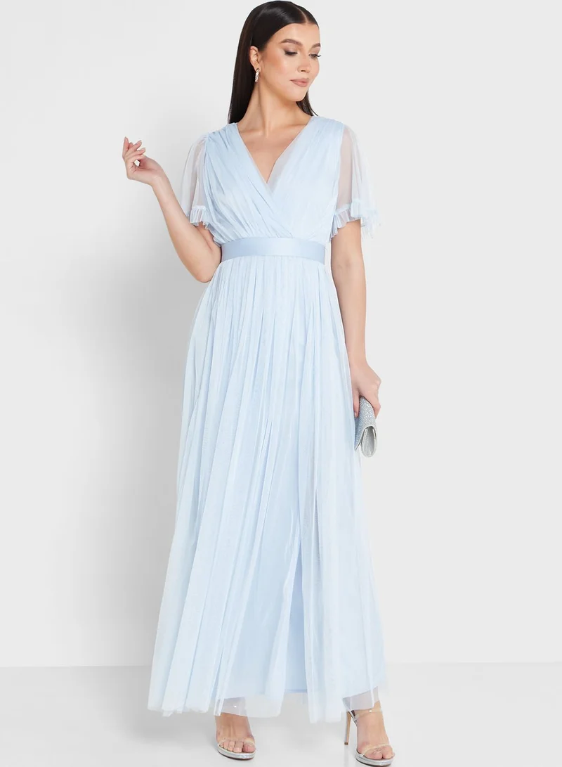 Anaya With Love Surplice Neck Plisse Tie Detail Dress