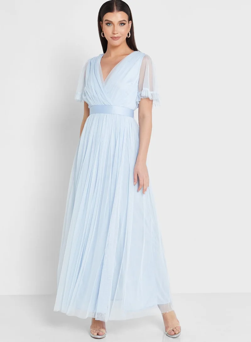 Anaya With Love Surplice Neck Plisse Tie Detail Dress