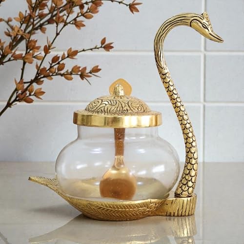 KridayKraft Metal Kissing Duck Transparent Glass Bowl With Spoon Set Of 2 Pcs For Saunf Supari Tray,Dry Fruit And Candy For Home & Offce Table Decoration Animal Showpiece Serving Bowl Set..., 500 Ml - Image 5