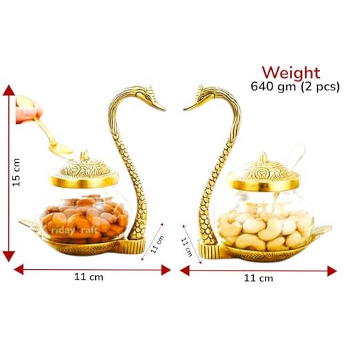 KridayKraft Metal Kissing Duck Transparent Glass Bowl With Spoon Set Of 2 Pcs For Saunf Supari Tray,Dry Fruit And Candy For Home & Offce Table Decoration Animal Showpiece Serving Bowl Set..., 500 Ml - Image 2