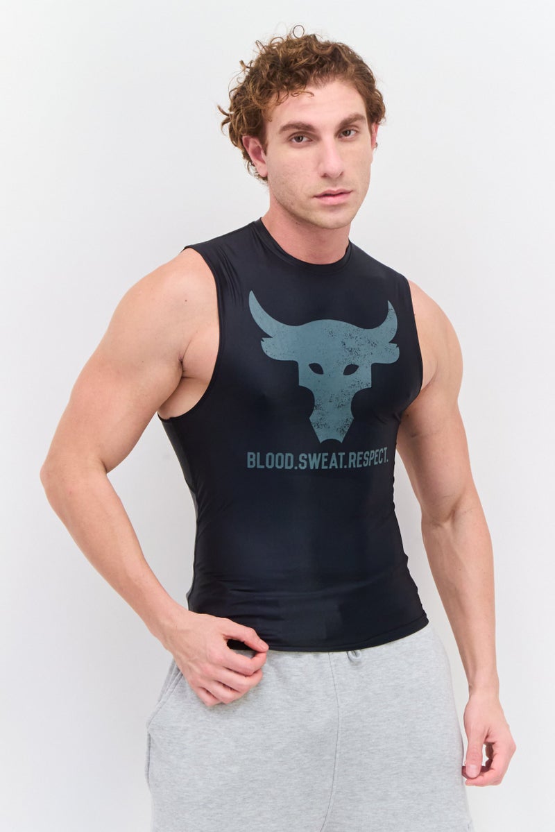 UNDER ARMOUR تي شيرت رياضي بلا أكمام للرجال، أسود - Image 1