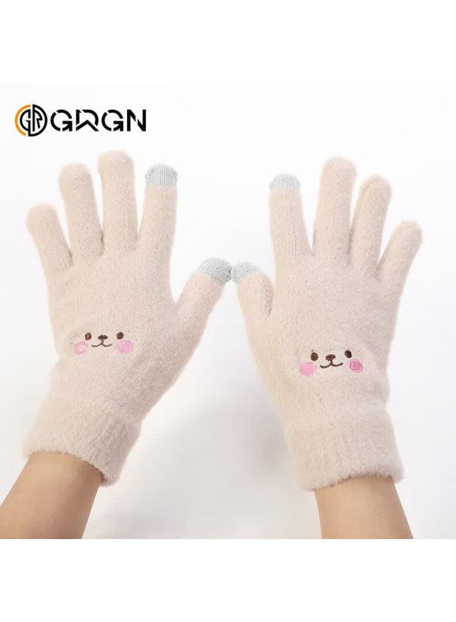 Grgn Women's Winter Cold-resistant Thickened Fleece Lined Knit Gloves Windproof Cute Touchscreen Gloves For Women