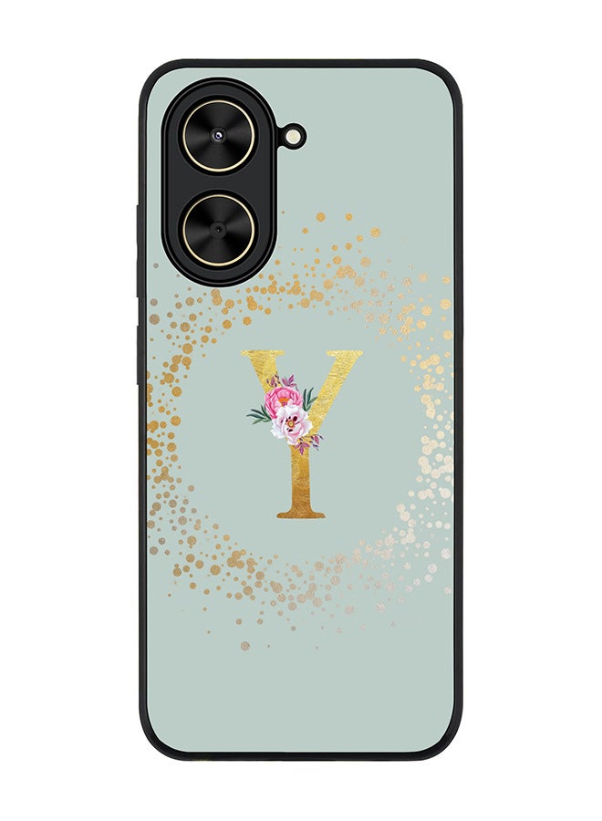 Stylizedd For Xiaomi Poco C71 / Redmi A5 4G Case,Slim fit Camera Protection, Shockproof Thin Phone cover  - Custom Monogram Floral - Y  (Light Grey )